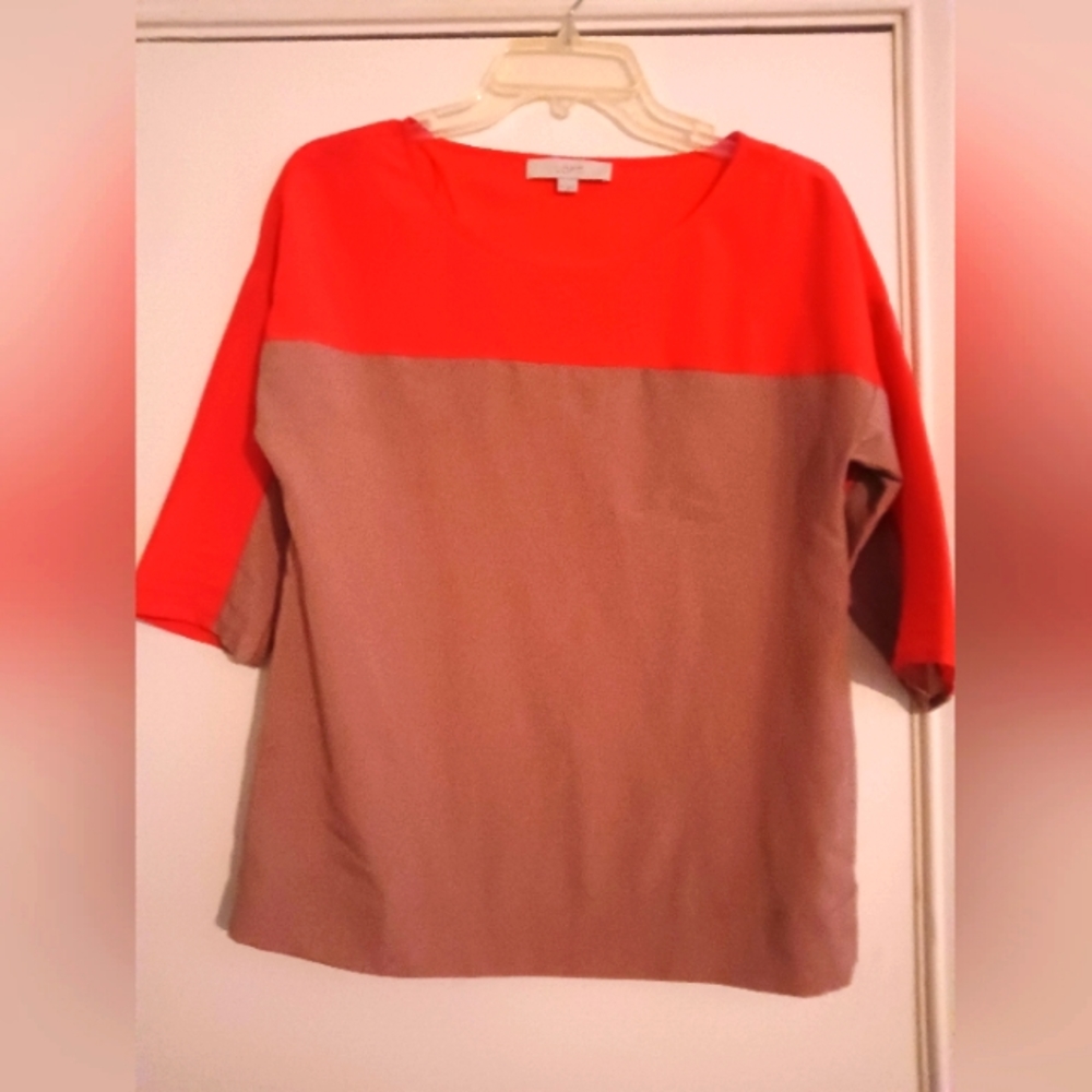 Loft Coral and Tan Silk Blouse Size X-Small